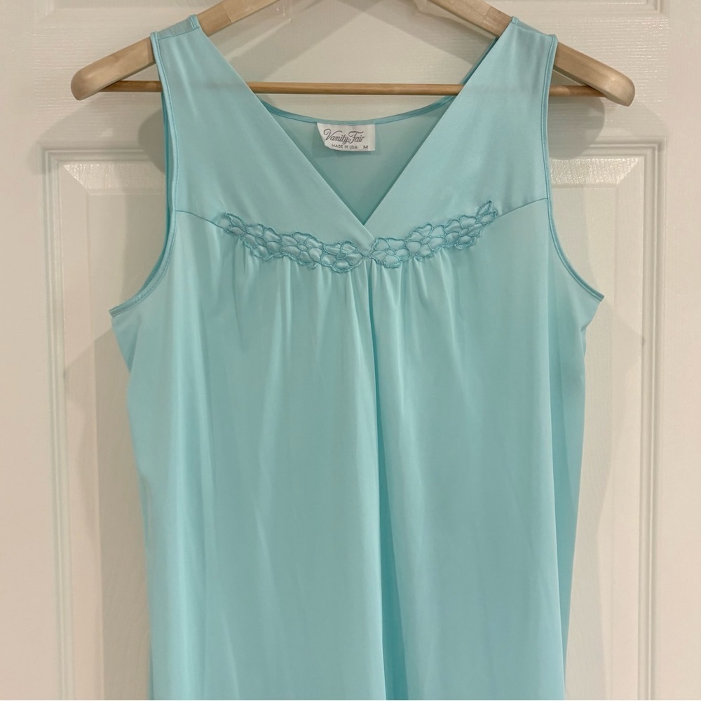 VTG Aqua Mint Blue Two-Piece Nylon Peignoir Nightgown & Robe Set Size M & L USA - Picture 5 of 17